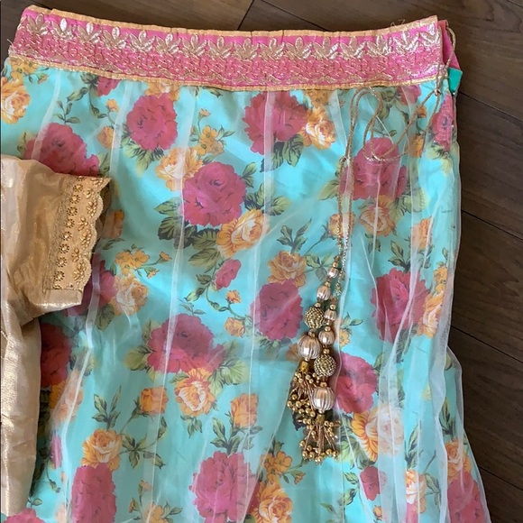 Floral Lengha with net overlay - Picture 2 of 3